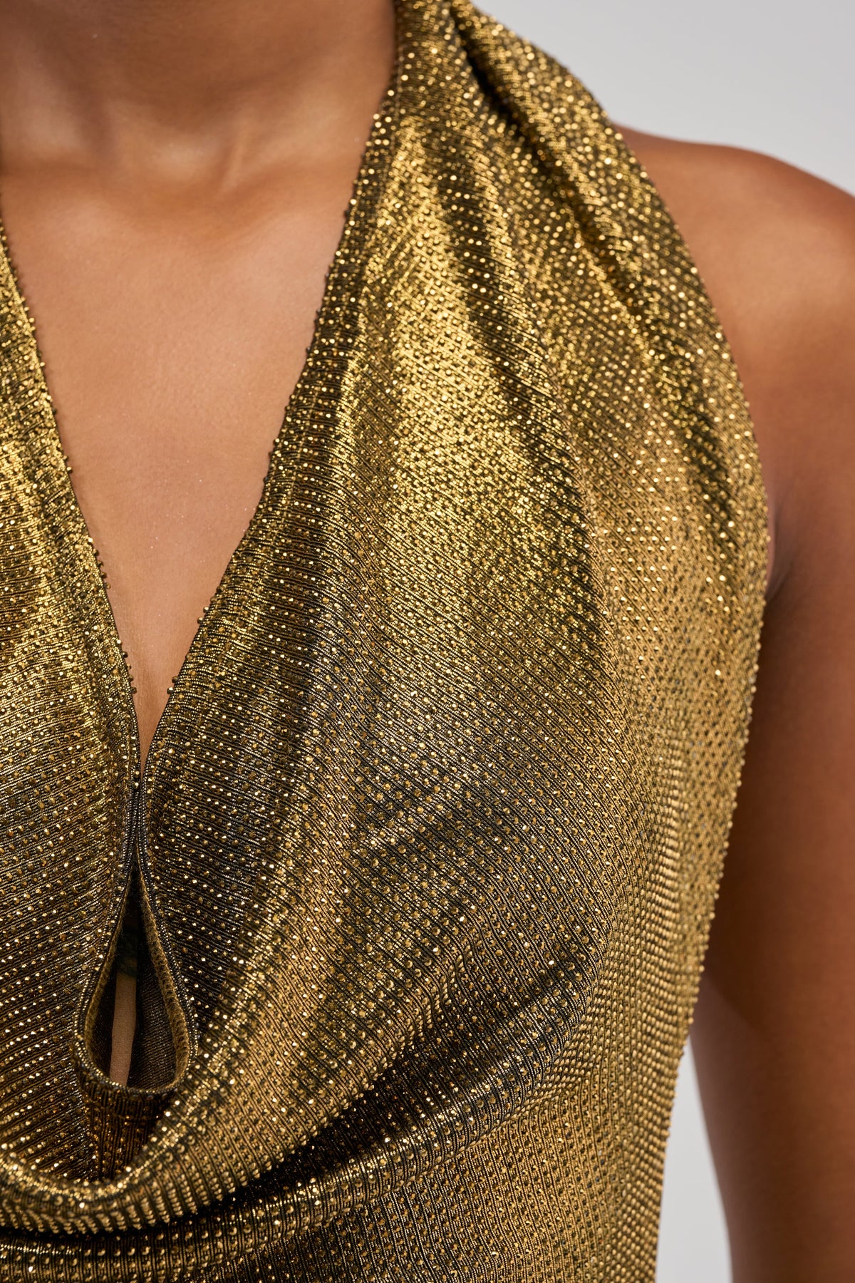 POPPIN' BOTTLES RHINESTONE MAXI DRESS IN GOLD