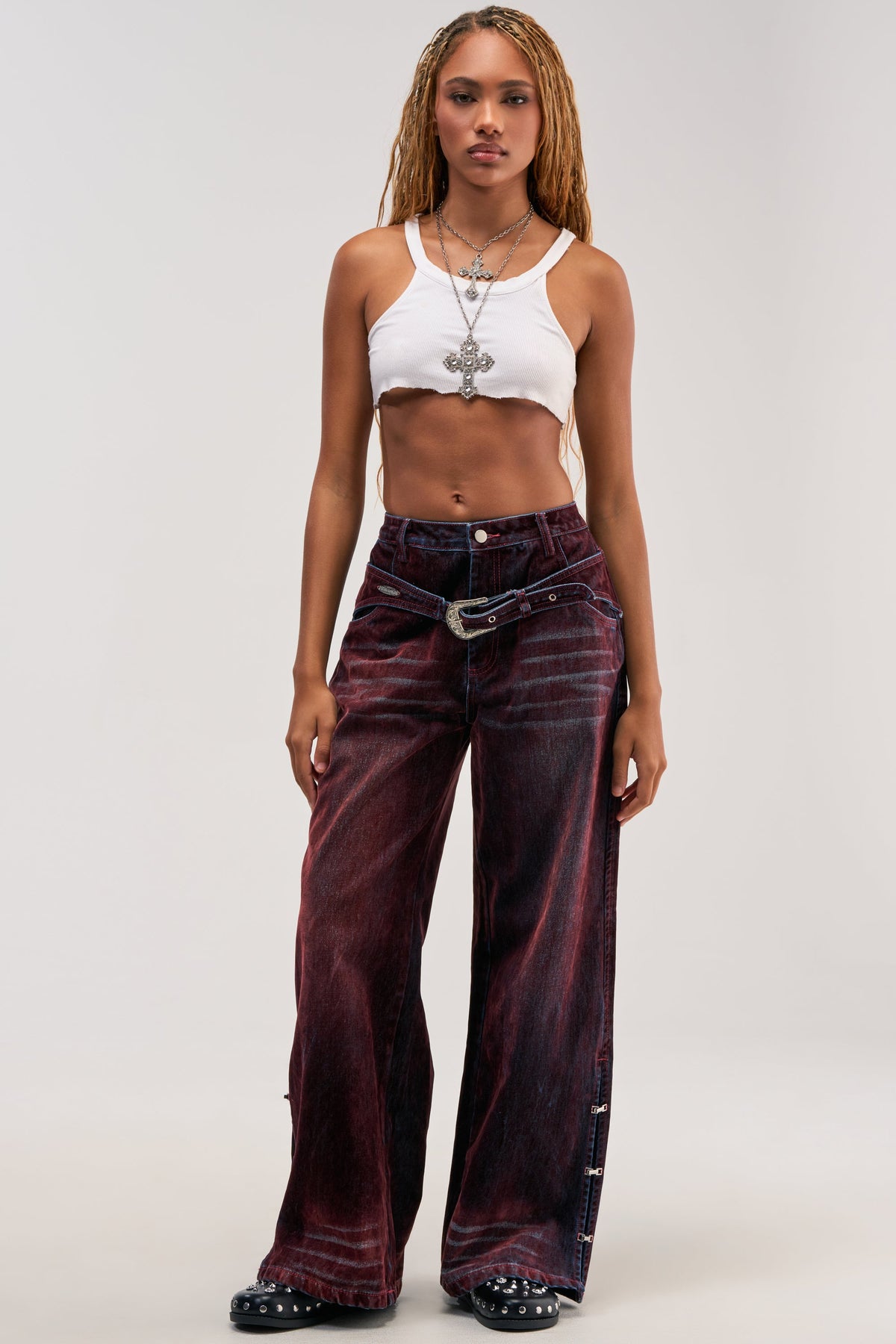 MIDNIGHT MERLOT VELVET DENIM PANTS