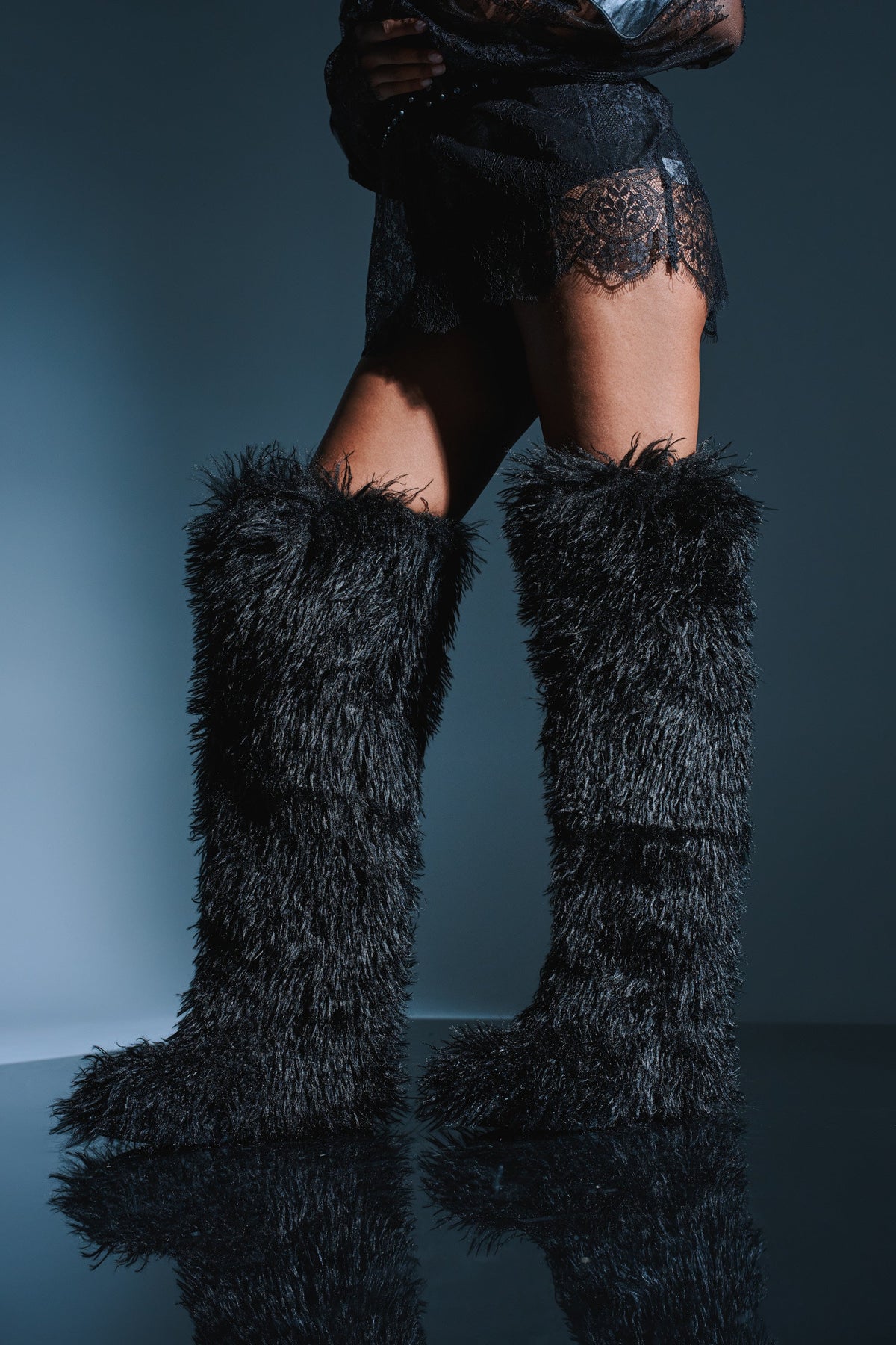 Sisoras AZALEA WANG TEMPLETON BLACK POODLE FAUX FUR OVER THE KNEE BOOT