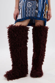Sisoras AZALEA WANG TEMPLETON BURGUNDY FAUX POODLE FUR OVER THE KNEE BOOT
