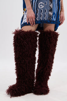 Sisoras AZALEA WANG TEMPLETON BURGUNDY FAUX POODLE FUR OVER THE KNEE BOOT