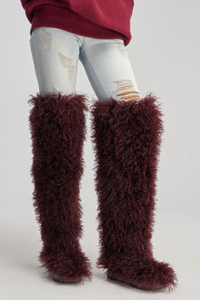 Sisoras AZALEA WANG TEMPLETON BURGUNDY FAUX POODLE FUR OVER THE KNEE BOOT