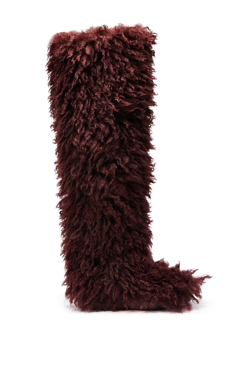 Sisoras AZALEA WANG TEMPLETON BURGUNDY FAUX POODLE FUR OVER THE KNEE BOOT