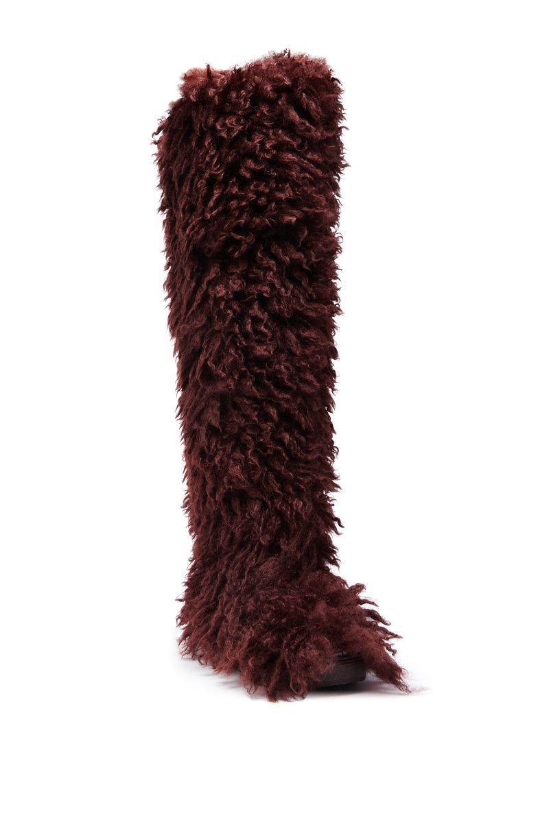 Sisoras AZALEA WANG TEMPLETON BURGUNDY FAUX POODLE FUR OVER THE KNEE BOOT