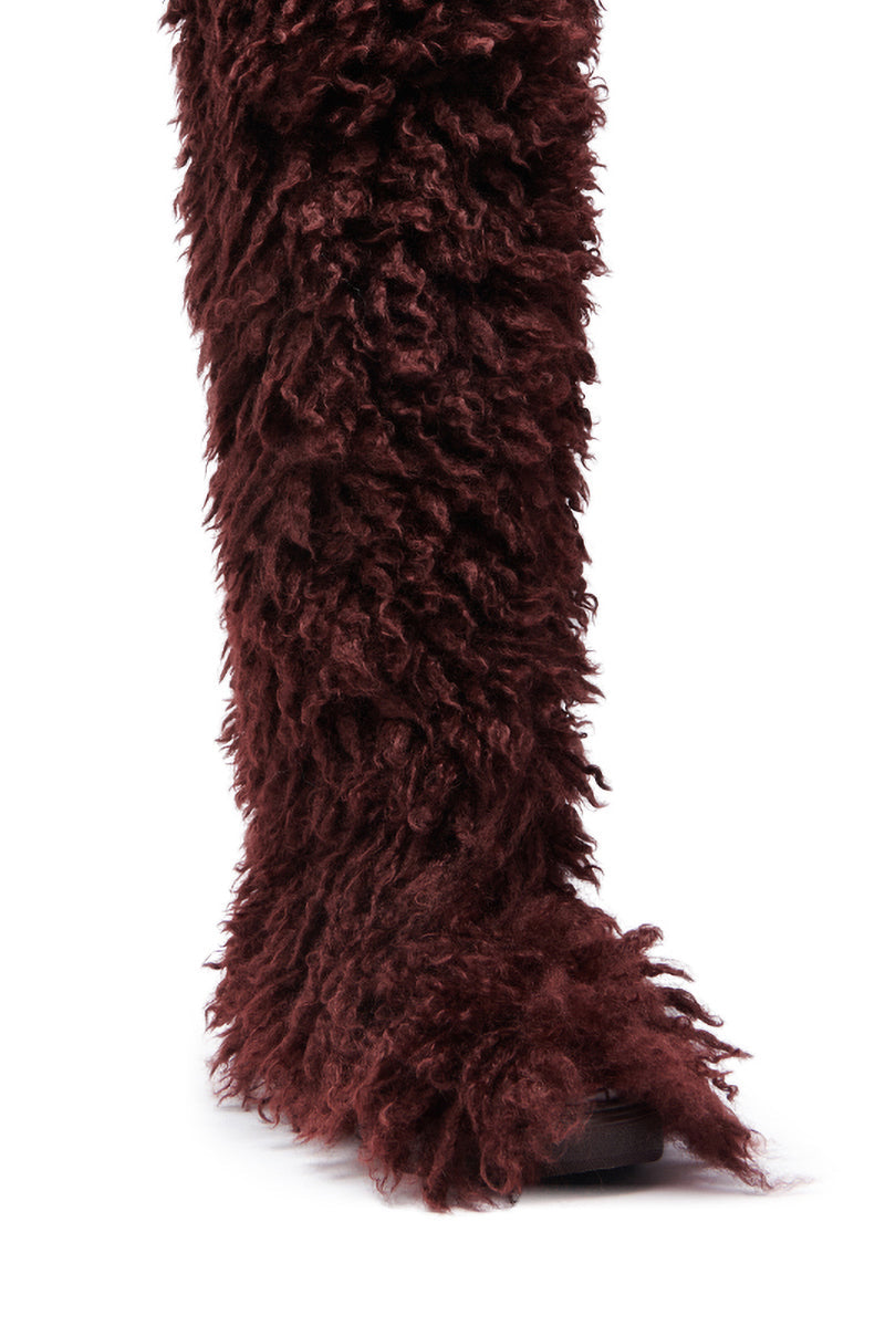 Sisoras AZALEA WANG TEMPLETON BURGUNDY FAUX POODLE FUR OVER THE KNEE BOOT
