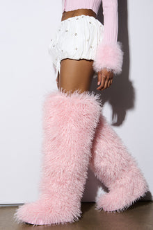 Sisoras AZALEA WANG TEMPLETON PINK POODLE FAUX FUR OVER THE KNEE BOOT