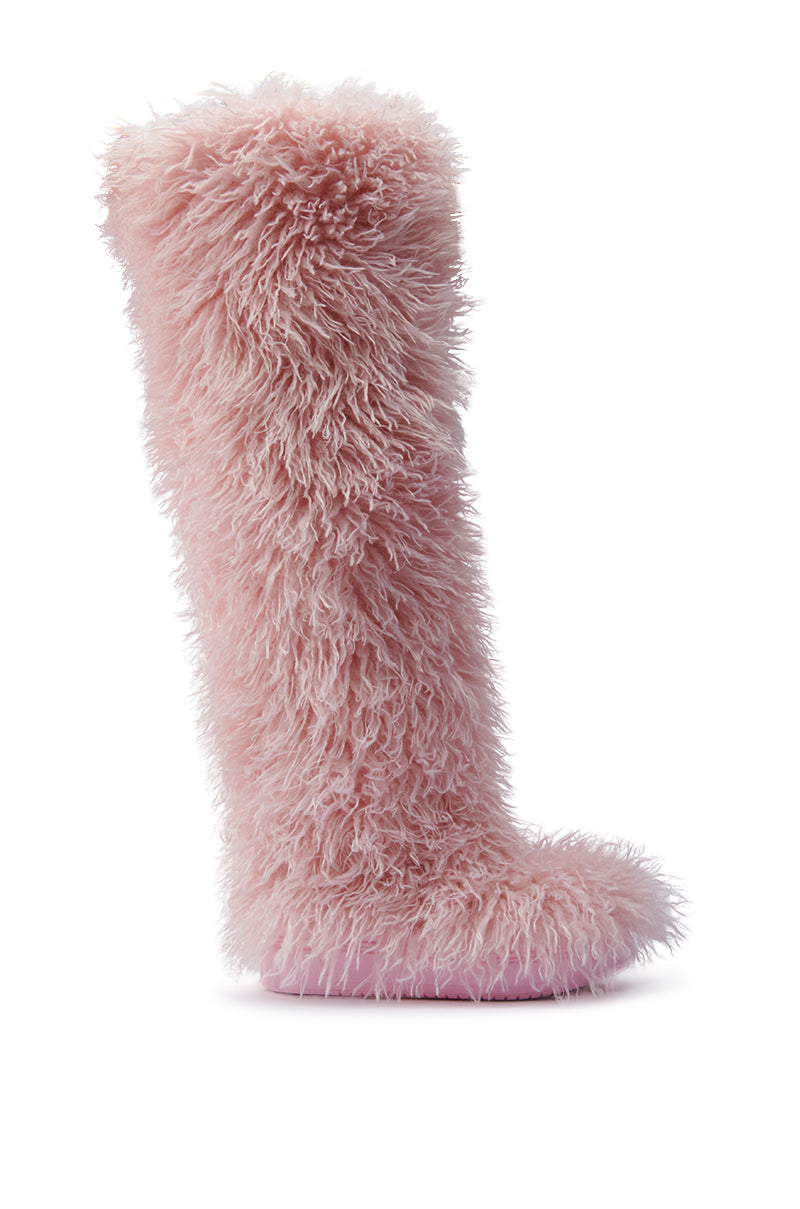 Sisoras AZALEA WANG TEMPLETON PINK POODLE FAUX FUR OVER THE KNEE BOOT