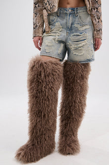 Sisoras AZALEA WANG TEMPLETON TAUPE FAUX POODLE FUR OVER THE KNEE BOOT