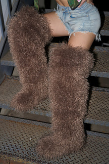 Sisoras AZALEA WANG TEMPLETON TAUPE FAUX POODLE FUR OVER THE KNEE BOOT