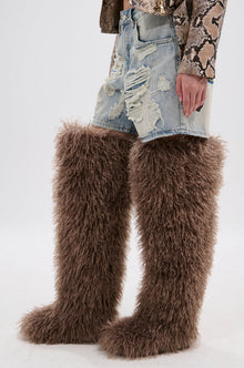 Sisoras AZALEA WANG TEMPLETON TAUPE FAUX POODLE FUR OVER THE KNEE BOOT