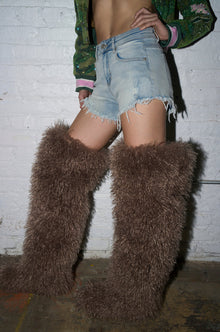 Sisoras AZALEA WANG TEMPLETON TAUPE FAUX POODLE FUR OVER THE KNEE BOOT