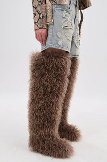 Sisoras AZALEA WANG TEMPLETON TAUPE FAUX POODLE FUR OVER THE KNEE BOOT
