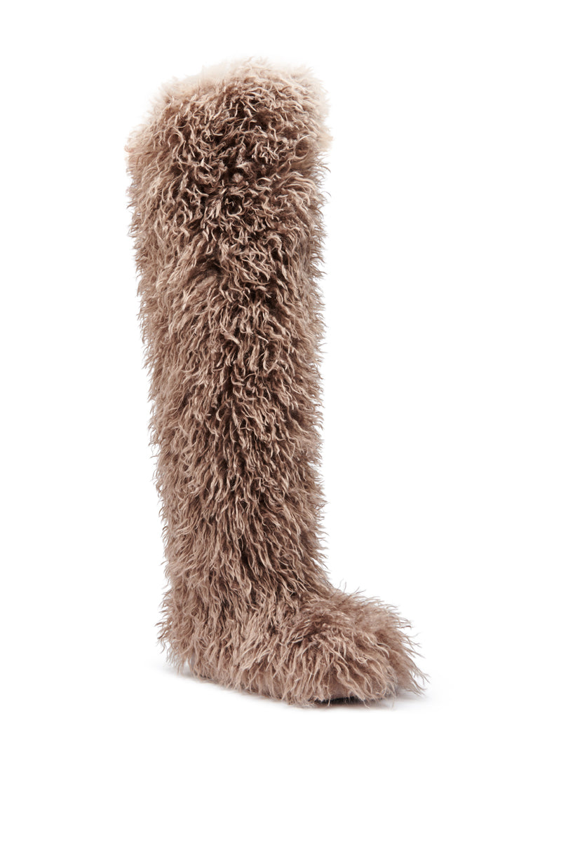 Sisoras AZALEA WANG TEMPLETON TAUPE FAUX POODLE FUR OVER THE KNEE BOOT