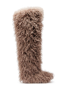 Sisoras AZALEA WANG TEMPLETON TAUPE FAUX POODLE FUR OVER THE KNEE BOOT