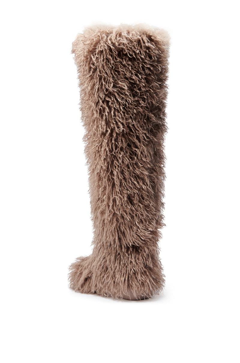 Sisoras AZALEA WANG TEMPLETON TAUPE FAUX POODLE FUR OVER THE KNEE BOOT