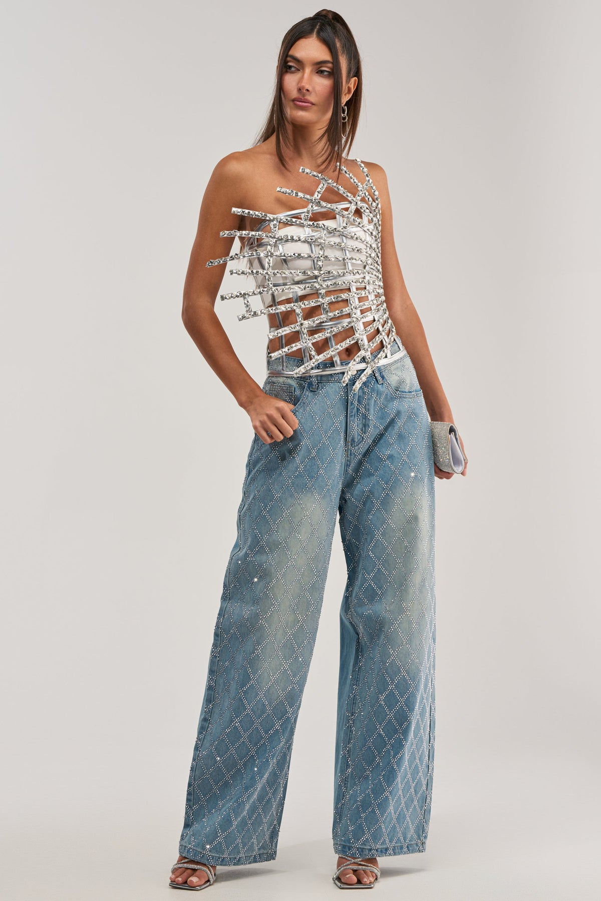 MADE YA LOOK RHINESTONE CAGE CORSET