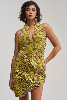 SHOWING OFF NOVELTY MINI DRESS IN YELLOW MULTI