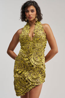 SHOWING OFF NOVELTY MINI DRESS IN YELLOW MULTI