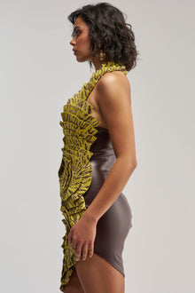 SHOWING OFF NOVELTY MINI DRESS IN YELLOW MULTI