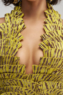 SHOWING OFF NOVELTY MINI DRESS IN YELLOW MULTI