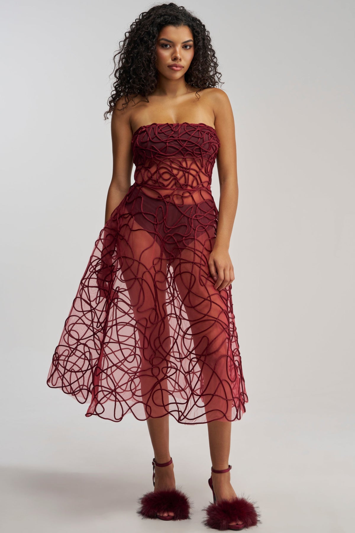 MAYRA ABSTRACT MIDI DRESS IN BURGUNDY