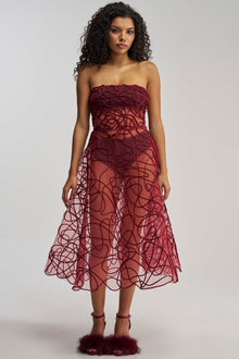 MAYRA ABSTRACT MIDI DRESS IN BURGUNDY