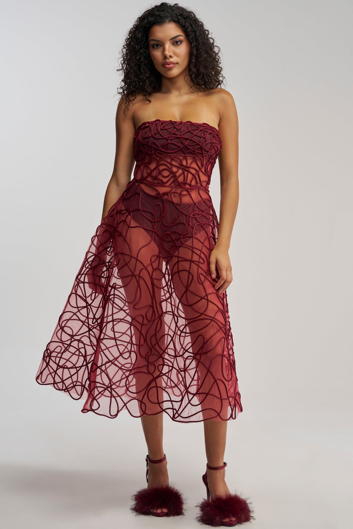 MAYRA ABSTRACT MIDI DRESS IN BURGUNDY