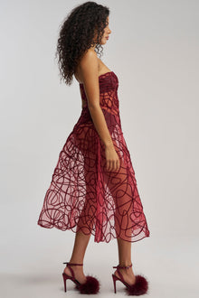 MAYRA ABSTRACT MIDI DRESS IN BURGUNDY
