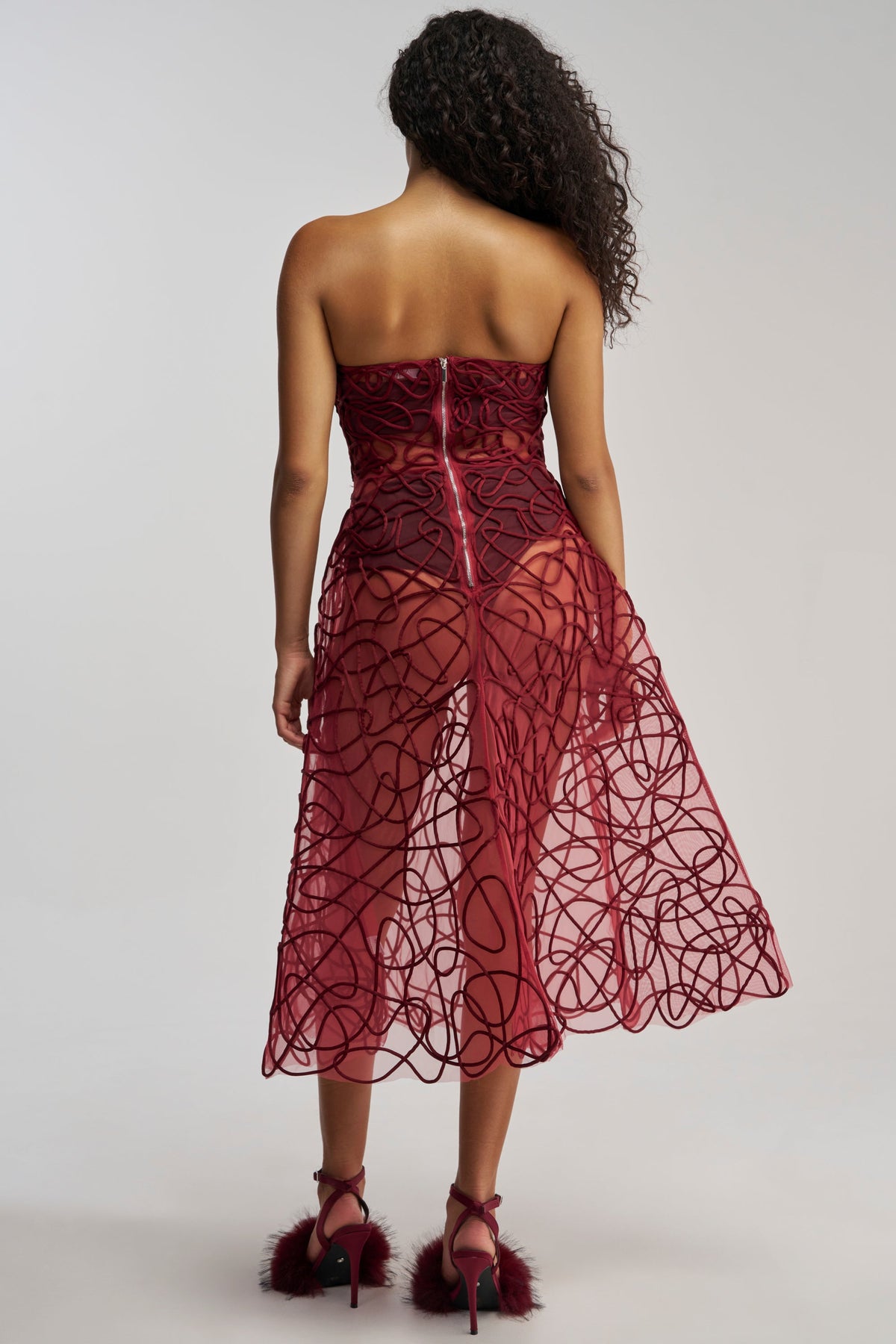 MAYRA ABSTRACT MIDI DRESS IN BURGUNDY