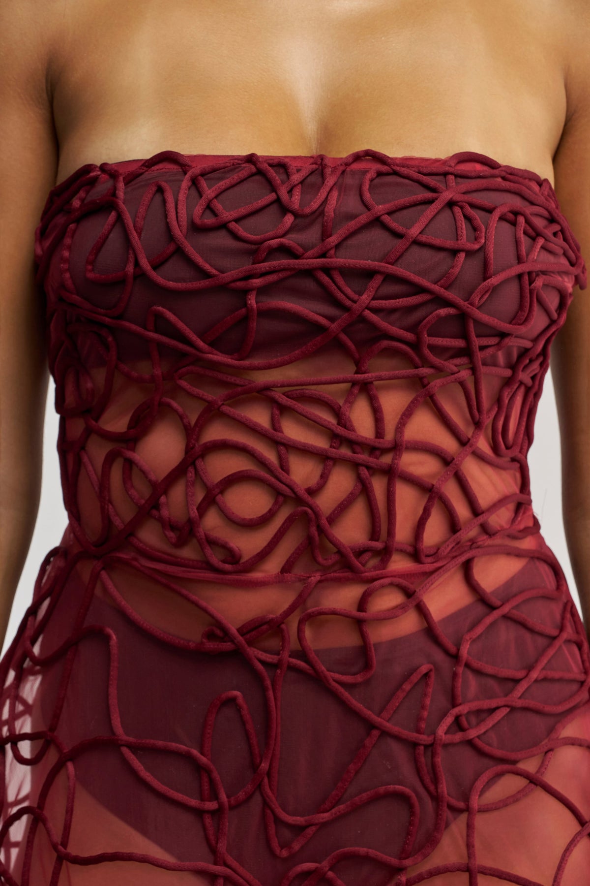 MAYRA ABSTRACT MIDI DRESS IN BURGUNDY