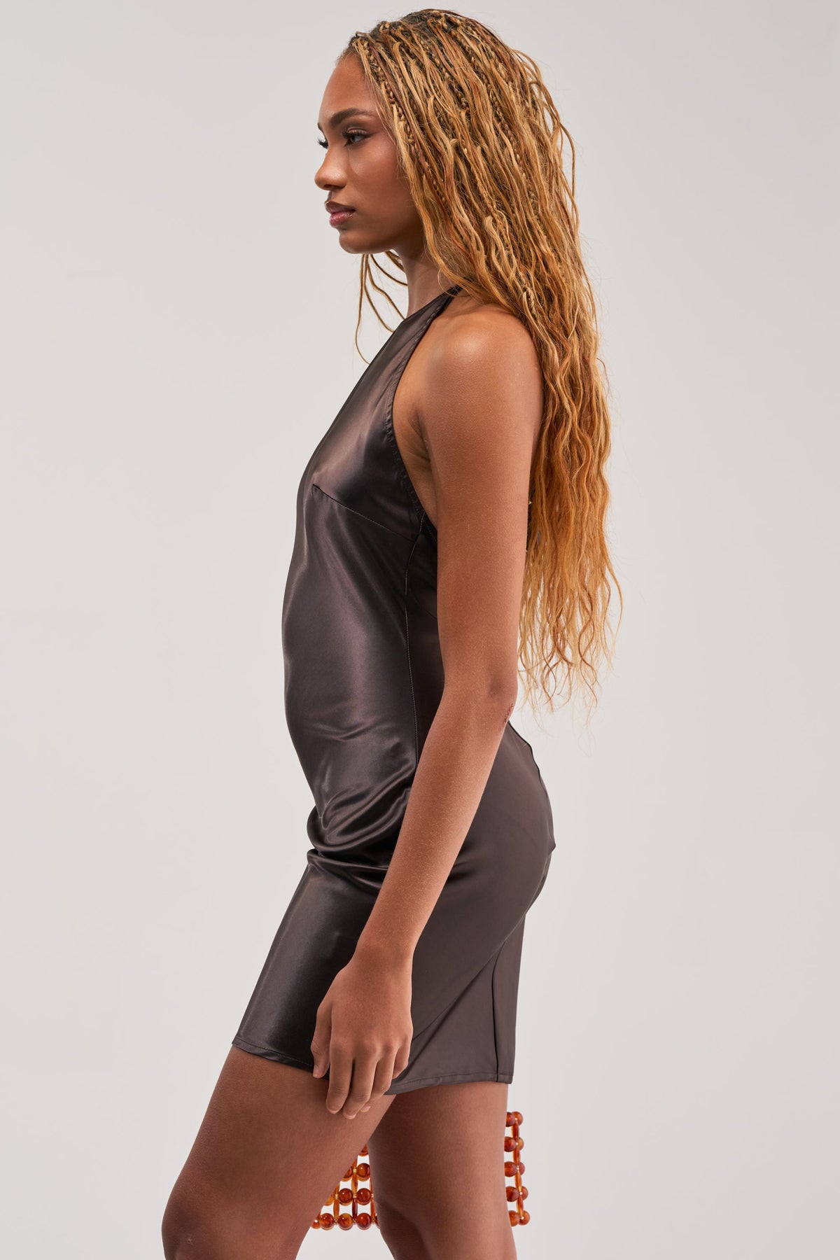 NEXT DESTINATION BEADED MINI DRESS IN BROWN