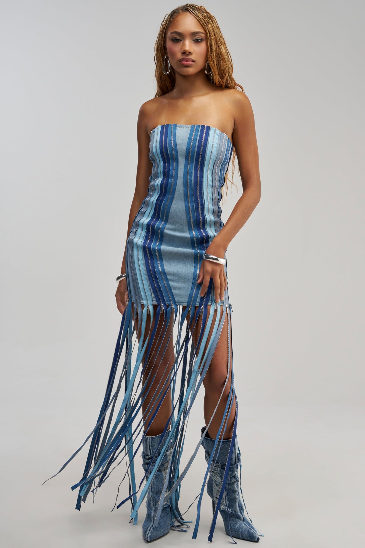 DID IT AGAIN DENIM MINI DRESS IN MULTI