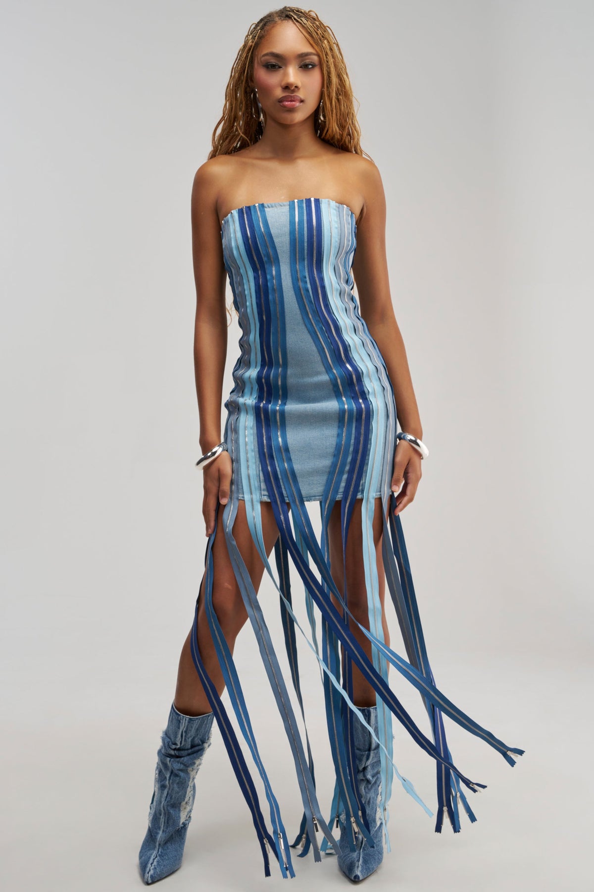 DID IT AGAIN DENIM MINI DRESS IN MULTI