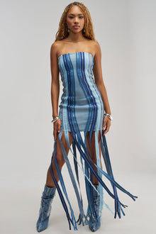 DID IT AGAIN DENIM MINI DRESS IN MULTI