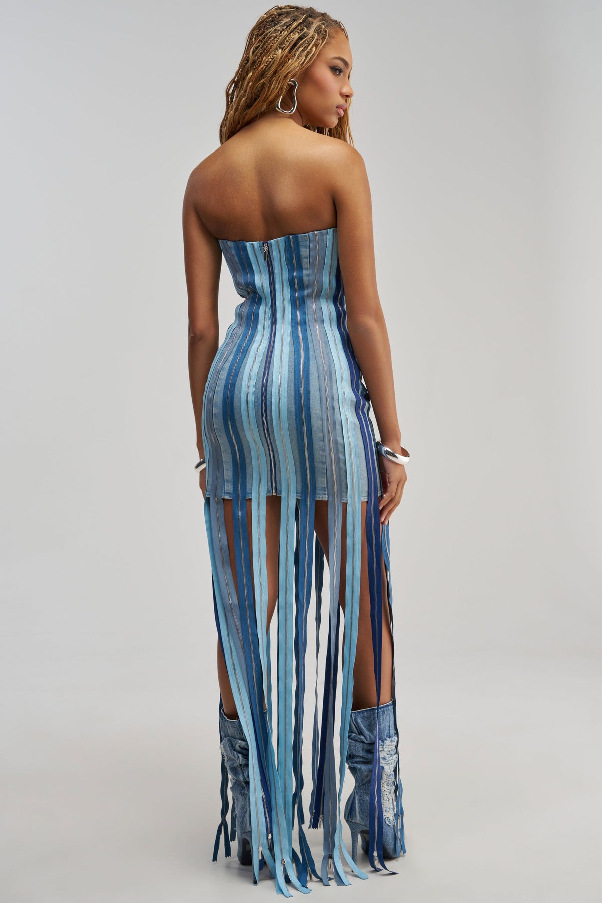 DID IT AGAIN DENIM MINI DRESS IN MULTI