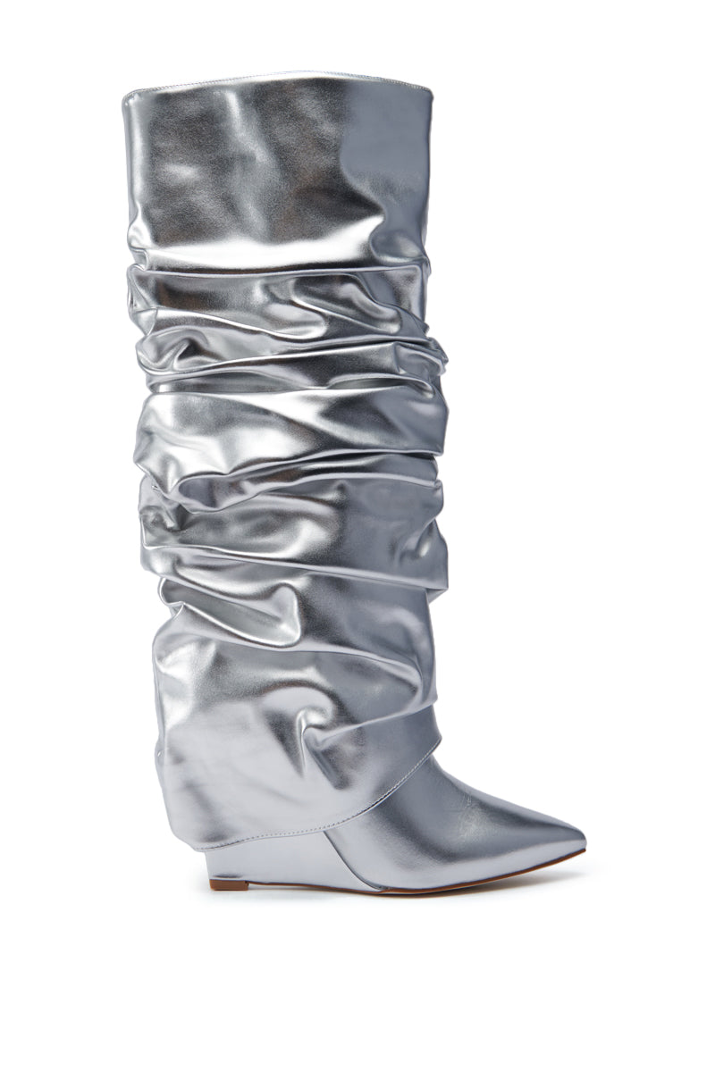 Sisoras AZALEA WANG ZUMMA METALLIC RUCHED WEDGE BOOT IN SILVER
