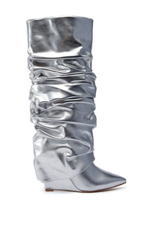 Sisoras AZALEA WANG ZUMMA METALLIC RUCHED WEDGE BOOT IN SILVER