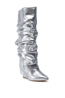 Sisoras AZALEA WANG ZUMMA METALLIC RUCHED WEDGE BOOT IN SILVER