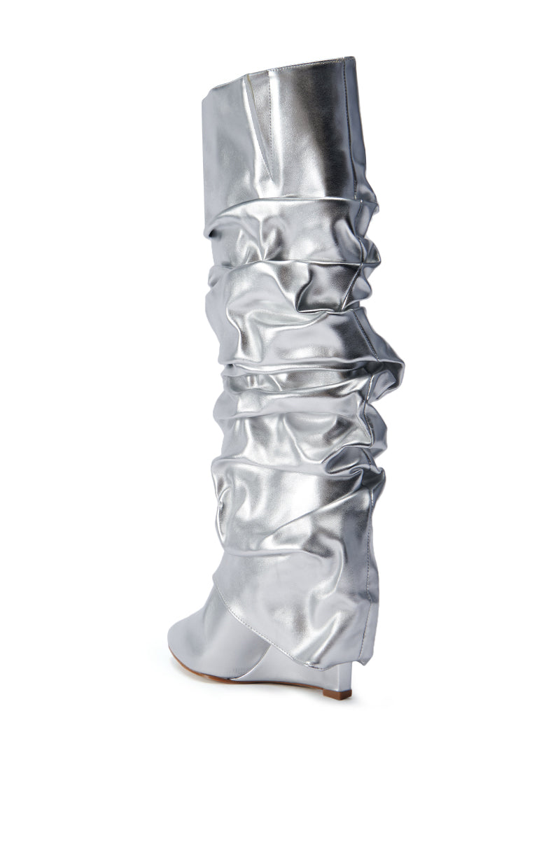 Sisoras AZALEA WANG ZUMMA METALLIC RUCHED WEDGE BOOT IN SILVER