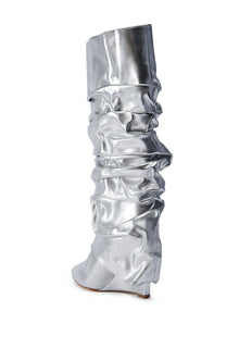 Sisoras AZALEA WANG ZUMMA METALLIC RUCHED WEDGE BOOT IN SILVER