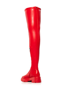 Sisoras AZALEA WANG LATE NIGHTS OVER THE KNEE FLATFORM BOOT WITH 4 WAY STRETCH IN RED