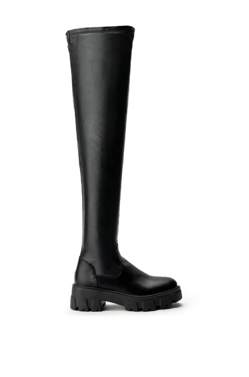 Sisoras AZALEA WANG LATE NIGHTS OVER THE KNEE FLATFORM BOOT WITH 4 WAY STRETCH IN BLACK