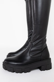 Sisoras AZALEA WANG LATE NIGHTS OVER THE KNEE FLATFORM BOOT WITH 4 WAY STRETCH IN BLACK