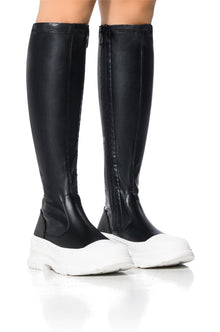 Sisoras AZALEA WANG LOIS 4 WAY STRETCH MID CALF FLATFORM BOOTS IN BLACK
