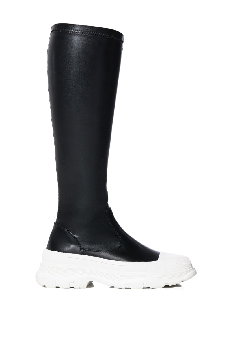 Sisoras AZALEA WANG LOIS 4 WAY STRETCH MID CALF FLATFORM BOOTS IN BLACK