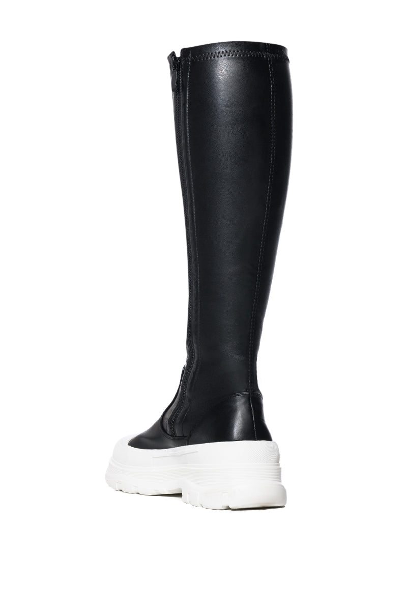 Sisoras AZALEA WANG LOIS 4 WAY STRETCH MID CALF FLATFORM BOOTS IN BLACK