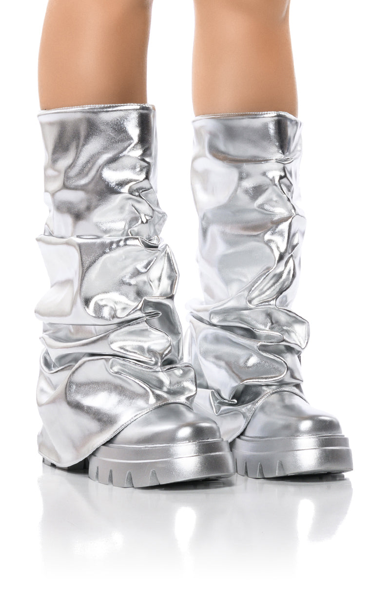 Sisoras AZALEA WANG MATE METALLIC MID CALF BOOT IN SILVER