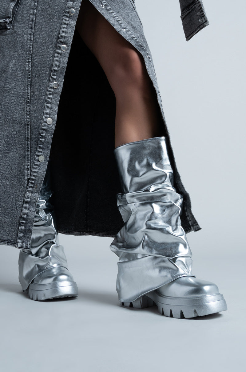 Sisoras AZALEA WANG MATE METALLIC MID CALF BOOT IN SILVER