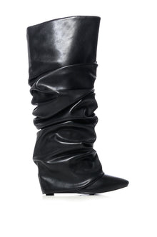 Sisoras AZALEA WANG ZUMMA BLACK RUCHED WEDGE BOOT
