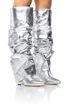 Sisoras AZALEA WANG ZUMMA METALLIC RUCHED WEDGE BOOT IN SILVER